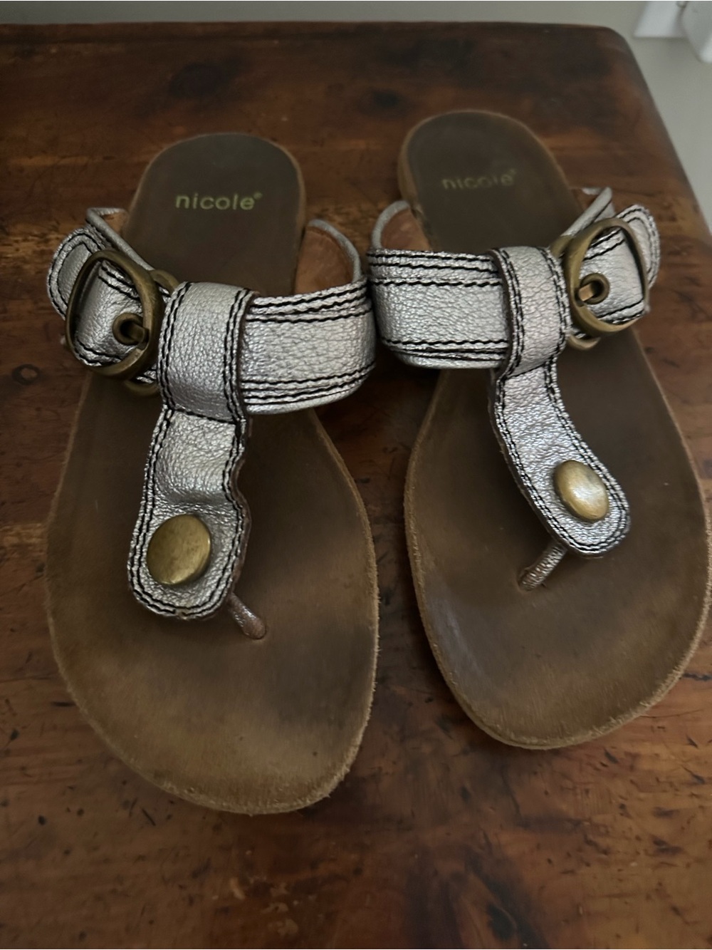 Nicole Metallic Thong Sandals - Silver size 8